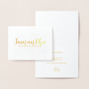 Tarjeta Con Relieve Metalizado Propuesta de la dama de honor Oro con guión mode