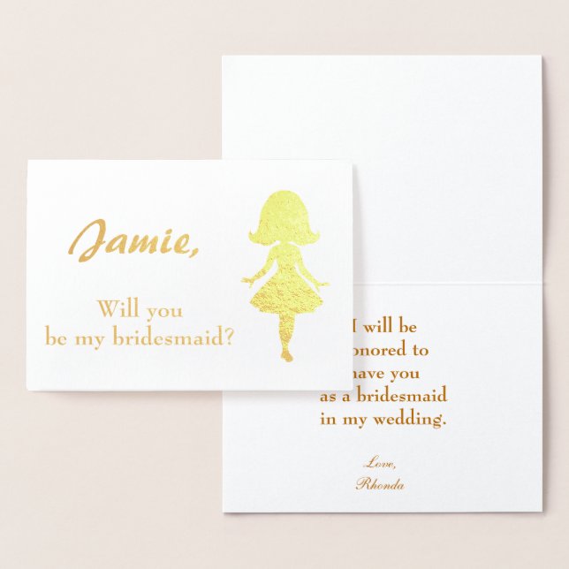 Tarjeta Con Relieve Metalizado Propuesta de la dama de honor Silhouette de mujer (Demostración)