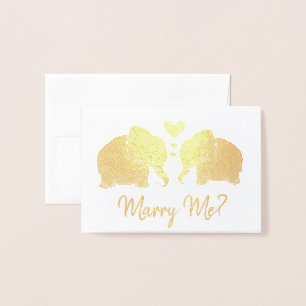 Tarjeta Con Relieve Metalizado Propuesta de matrimonio para elefantes de oro con
