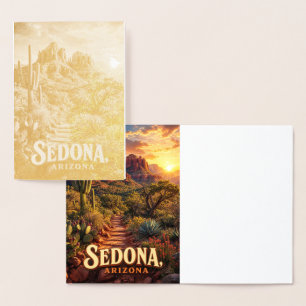 Tarjeta Con Relieve Metalizado Puesta de sol Sedona Arizona Roca Roja Desierto Vi