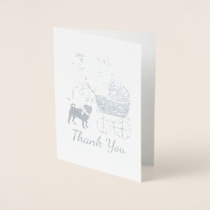 Tarjeta Con Relieve Metalizado Pug Dog Baby Shower Boy Blue con Bow