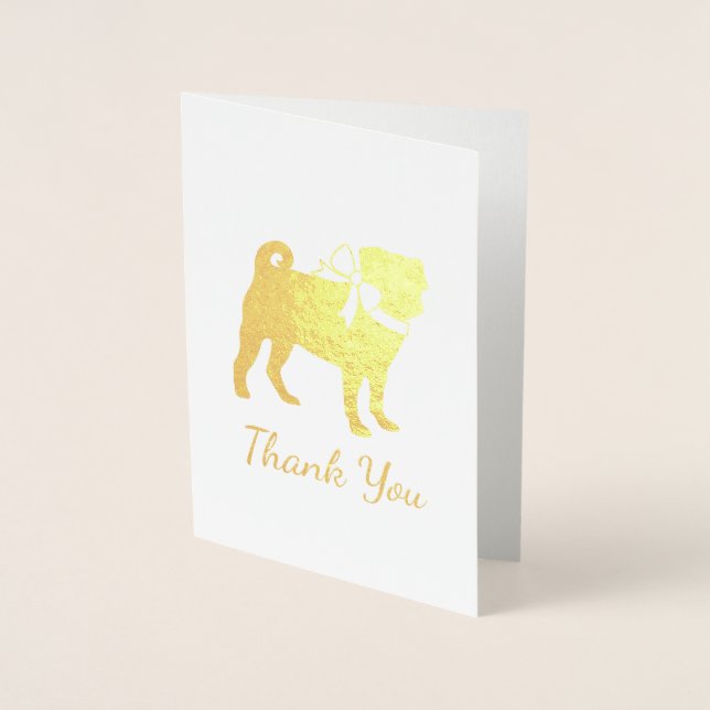 Tarjeta Con Relieve Metalizado Pug Dog Baby Shower Boy Blue con Bow (Anverso)