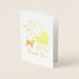 Tarjeta Con Relieve Metalizado Pug Dog Baby Shower Gris Puppy Género Neutral