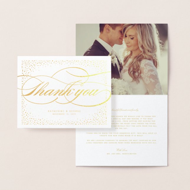Tarjeta Con Relieve Metalizado Puntos Confetti Y Boda De Guiones Clásicos Gracias (Demostración)