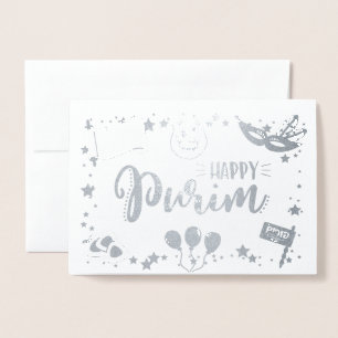 Tarjeta Con Relieve Metalizado Purim feliz