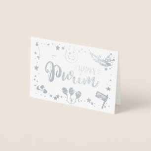 Tarjeta Con Relieve Metalizado Purim feliz