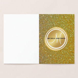 Tarjeta Con Relieve Metalizado Purpurina de oro y espumoso Monograma negro recién