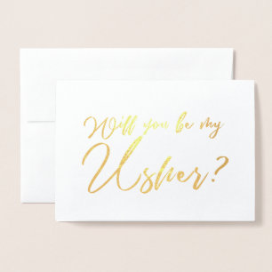 Tarjeta Con Relieve Metalizado ¿Quieres ser mi ujier letra caligráfica chic