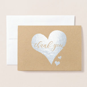 Tarjeta Con Relieve Metalizado Real Metálico Gracias Script Heart