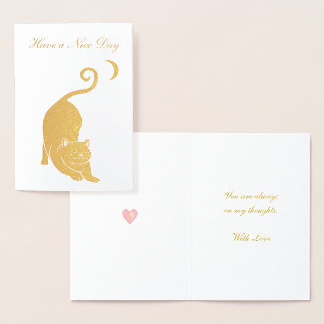 Tarjeta Con Relieve Metalizado Recibe un saludo de gatos de buen día (Demostración)