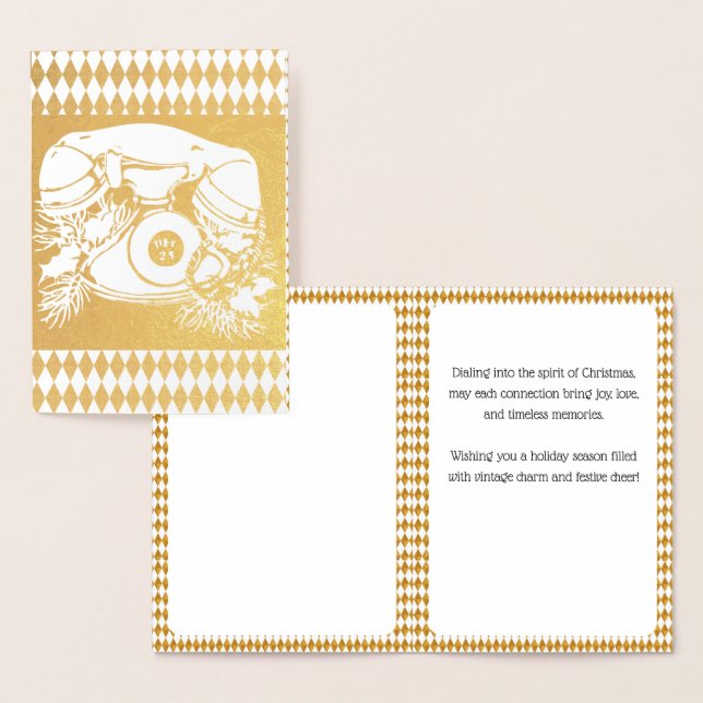 Tarjeta Con Relieve Metalizado Regalo telefónico de Navidades rojos antiguos (Demostración)