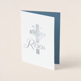 Tarjeta Con Relieve Metalizado Regocijaos. Jesús es Risen. Pascua religiosa