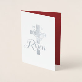Tarjeta Con Relieve Metalizado Regocijaos. Jesús es Risen. Pascua religiosa