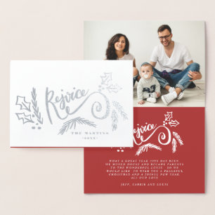 Tarjeta Con Relieve Metalizado Regocijarse con los Navidades multifotográficos