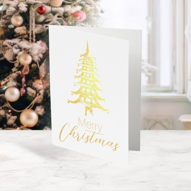 Tarjeta Con Relieve Metalizado Relieve metalizado Chinoiserie Gold Pagoda Christm (Gold Chinoiserie Pagoda Christmas Tree Foil Foil Card)