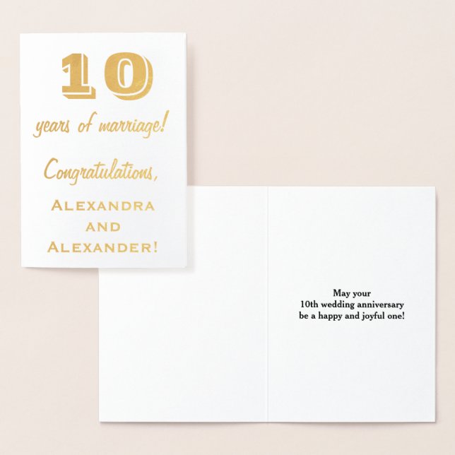 Tarjeta Con Relieve Metalizado Relieve metalizado dorado 10° aniversario Boda + n (Demostración)