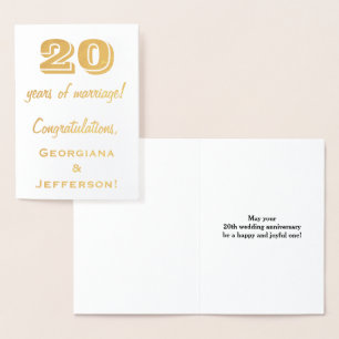 Tarjeta Con Relieve Metalizado Relieve metalizado dorado 20º aniversario Boda + N