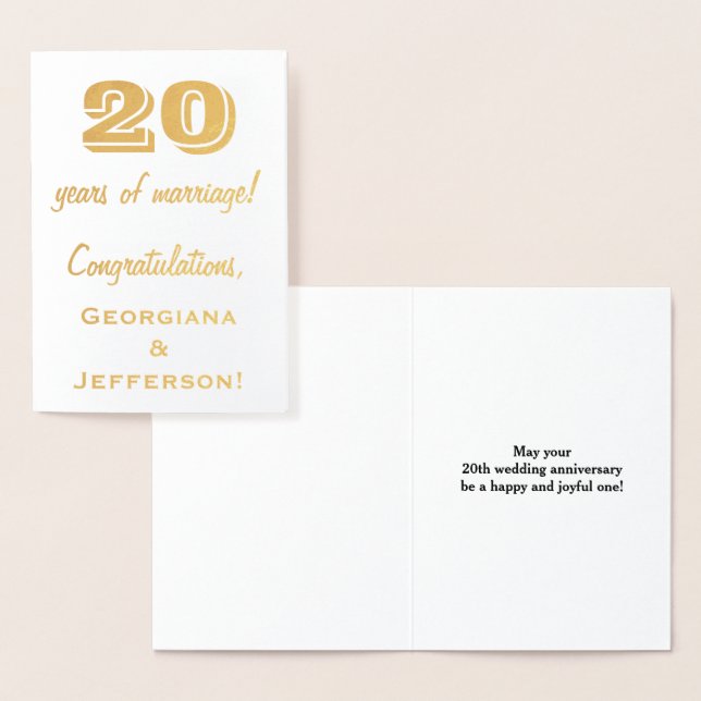 Tarjeta Con Relieve Metalizado Relieve metalizado dorado 20º aniversario Boda + N (Demostración)