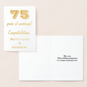 Tarjeta Con Relieve Metalizado Relieve metalizado dorado 75º Aniversario Boda + N