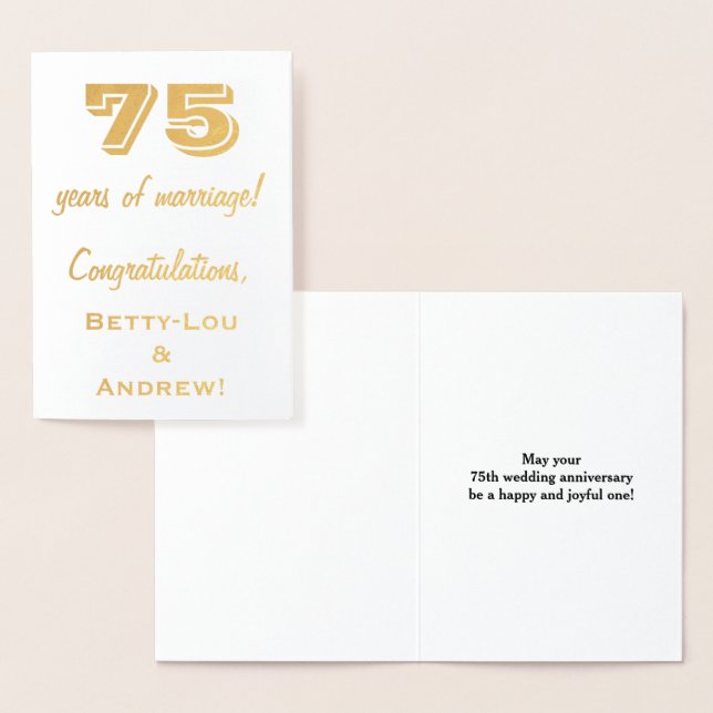 Tarjeta Con Relieve Metalizado Relieve metalizado dorado 75º Aniversario Boda + N (Demostración)