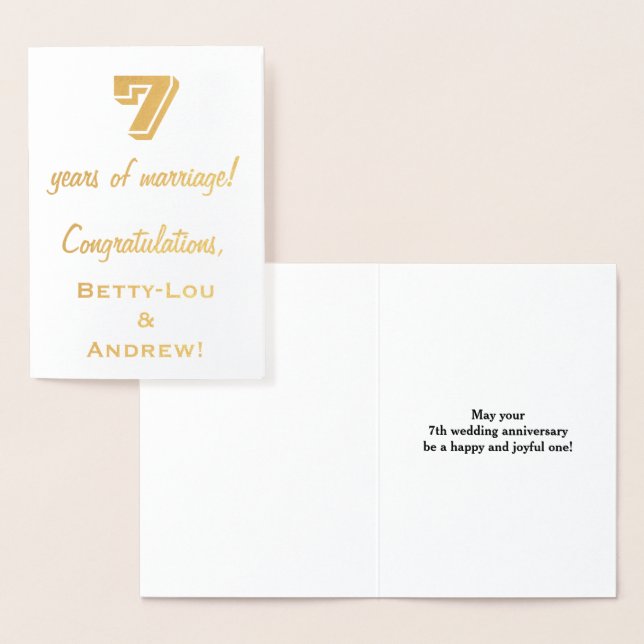 Tarjeta Con Relieve Metalizado Relieve metalizado dorado 7 Aniversario Boda + Nom (Demostración)
