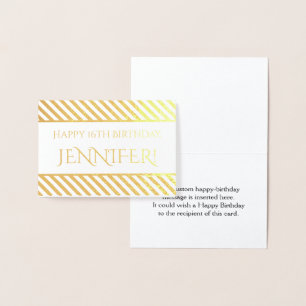 Tarjeta Con Relieve Metalizado Relieve metalizado dorado a rayas "¡Feliz cumpleañ