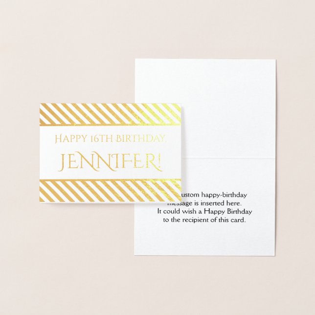 Tarjeta Con Relieve Metalizado Relieve metalizado dorado a rayas "¡Feliz cumpleañ (Demostración)