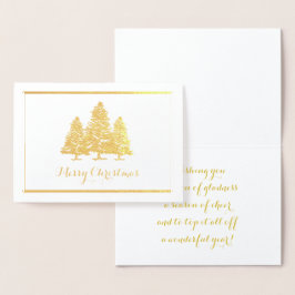 Tarjeta Con Relieve Metalizado Relieve metalizado dorado Árboles navideños Feliz 