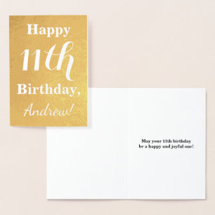 Tarjeta Con Relieve Metalizado Relieve metalizado dorado básico 11º cumpleaños +