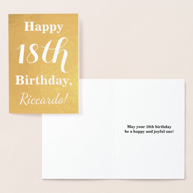 Tarjeta Con Relieve Metalizado Relieve metalizado dorado básico 18º cumpleaños +  (Demostración)