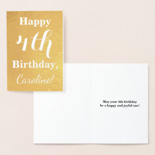 Tarjeta Con Relieve Metalizado Relieve metalizado dorado básico 4 cumpleaños + no