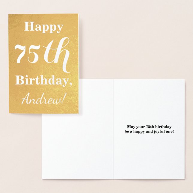 Tarjeta Con Relieve Metalizado Relieve metalizado dorado básico 75º cumpleaños +  (Demostración)