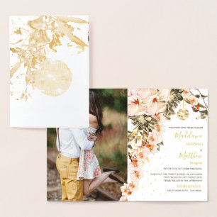 Tarjeta Con Relieve Metalizado Relieve metalizado dorado boda Floral Disco Elegan