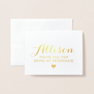 Tarjeta Con Relieve Metalizado Relieve metalizado dorado Bridesmaid Gracias   Tar
