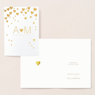 Tarjeta Con Relieve Metalizado Relieve metalizado dorado Corazones monogramados b