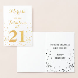 Tarjeta Con Relieve Metalizado Relieve metalizado dorado de cumpleaños número 21