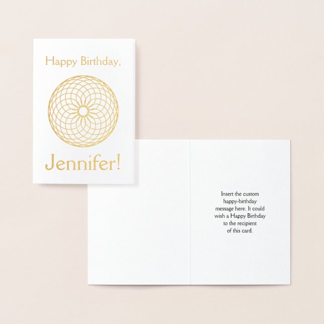 Tarjeta Con Relieve Metalizado Relieve metalizado dorado "¡Feliz cumpleaños, Jenn (Demostración)