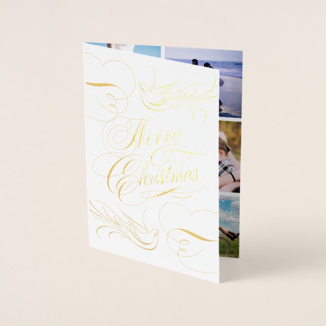 Tarjeta Con Relieve Metalizado Relieve metalizado dorado Feliz Navidad Caligrafía (Anverso)