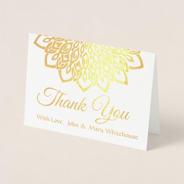 Tarjeta Con Relieve Metalizado Relieve metalizado dorado Flor Mandala Gracias (Anverso)