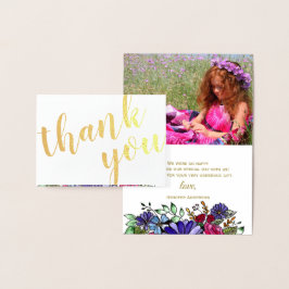 Tarjeta Con Relieve Metalizado Relieve metalizado dorado Floral Bouquet Gracias F