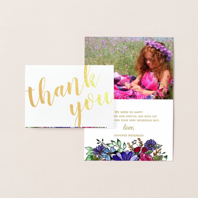 Tarjeta Con Relieve Metalizado Relieve metalizado dorado Floral Bouquet Gracias F (Demostración)