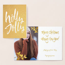 Tarjeta Con Relieve Metalizado Relieve metalizado dorado Holly Jolly Navidad TU F