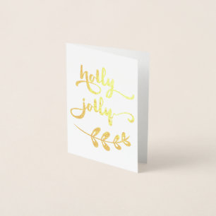 Tarjeta Con Relieve Metalizado Relieve metalizado dorado Holly Jolly Navidades No