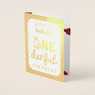 Tarjeta Con Relieve Metalizado Relieve metalizado dorado Ladybug Un cumpleaños ma