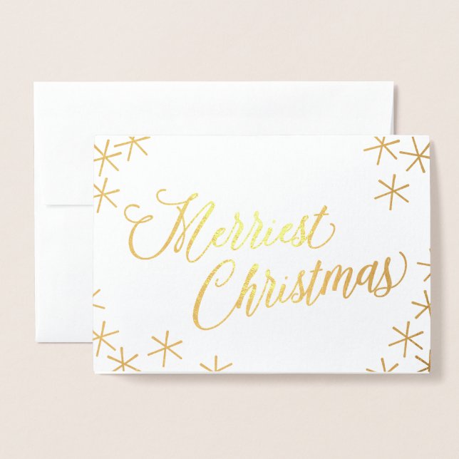 Tarjeta Con Relieve Metalizado Relieve metalizado dorado Merriest Navidades Stars (Anverso con sobre)