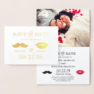 Tarjeta Con Relieve Metalizado Relieve metalizado dorado Mustache levanta boda Gu