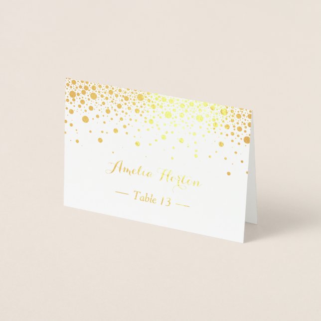 Tarjeta Con Relieve Metalizado Relieve metalizado dorado Puntos de Confetti Mesa  (Anverso)