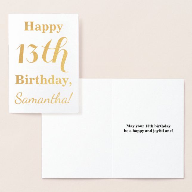 Tarjeta Con Relieve Metalizado Relieve metalizado dorado simple 13º cumpleaños +  (Demostración)