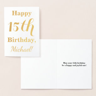 Tarjeta Con Relieve Metalizado Relieve metalizado dorado simple 15º cumpleaños + 