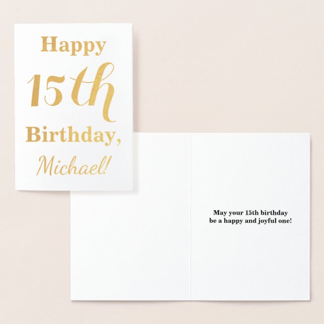 Tarjeta Con Relieve Metalizado Relieve metalizado dorado simple 15º cumpleaños +  (Demostración)